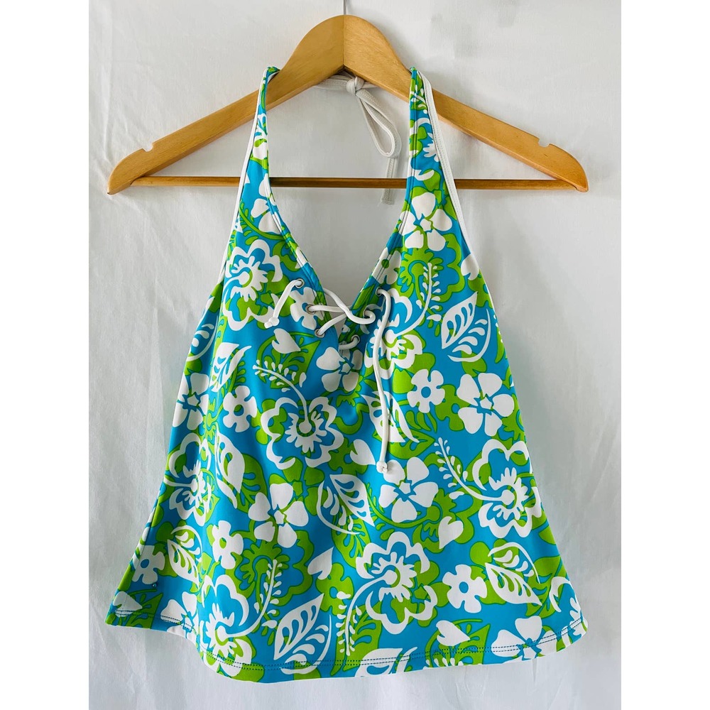 VTG vintage 90's Blue and Green Hawaiian Print Halter size xs
